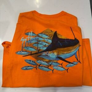 Guy Harvey men’s marlin screen print T orange, size M.